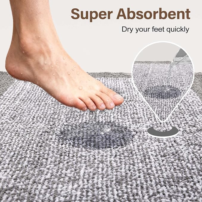 36x24 Large Bathroom Rugs Washable Non Slip, Light Grey Bath Mat for Bathroom Floor Tub, Soft Absorbent Quick Dry Mats for Shower, Bathtub,Home Decor