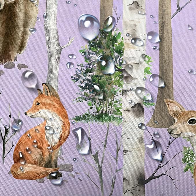 JAWO Rustic Forest Shower Curtains, Lodge Cabin Woodsy RV Shower Curtain, Wildlife Animals Woodland Campers Camping Bathroom Set with Hooks, 54x72 Inch, Purple
