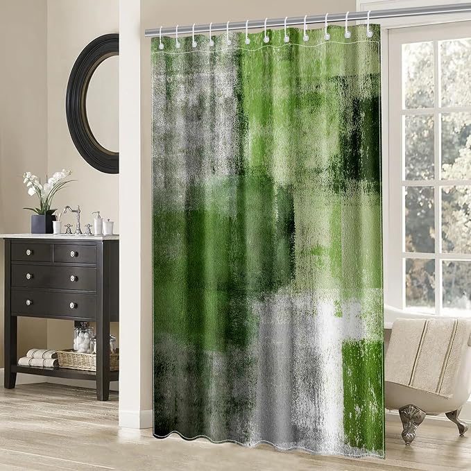 Mocsicka Abstract Shower Curtain Grey Abstract Art Painting Shower Curtain Bathroom Bathtub Curtain 72x72 Inch with 12 Hooks (Green)