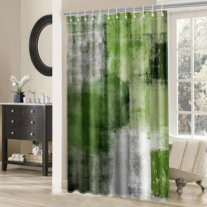 Mocsicka Abstract Shower Curtain Grey Abstract Art Painting Shower Curtain Bathroom Bathtub Curtain 72x72 Inch with 12 Hooks (Green)