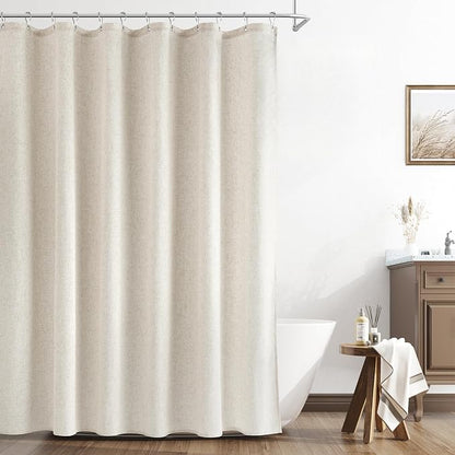 Extra Long Linen Shower Curtain 88 Inch Long Weighted Thick Fabric Bath Shower Curtain Set with Hooks, XLong Tall Country Farmhouse Beige Curtains for Bathroom, 72x88