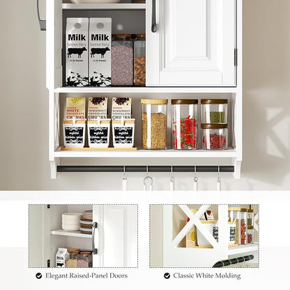 20" x 25" Bathroom Wall Cabinet with Towel Bar, White Painted Wall Mounted Storage Cabinet with Adjustable Shelf, Over The Toilet Medicine Cabinet, Wood Wall Cabinet for Bathroom Laundry Room