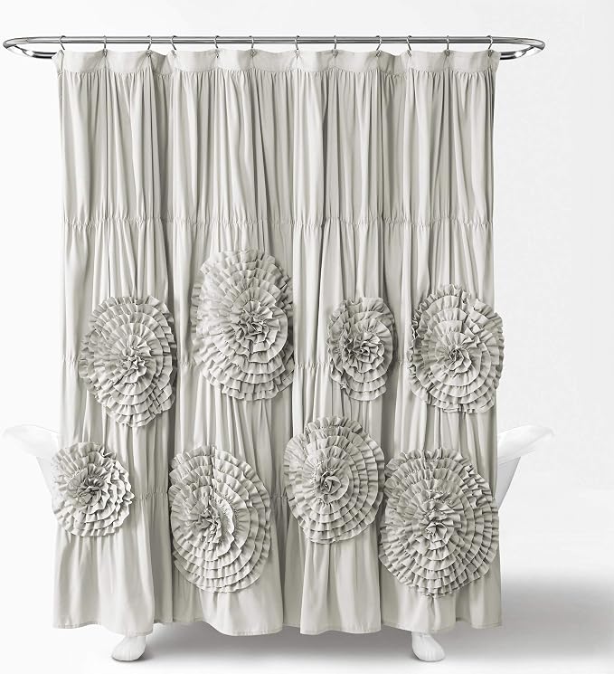 Lush Decor Serena Shower Curtain, 72" W x 72" L, Light Gray - Ruffled Bathroom Curtain - Gray Fabric Shower Curtains - Coquette Decor