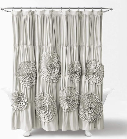 Lush Decor Serena Shower Curtain, 72" W x 72" L, Light Gray - Ruffled Bathroom Curtain - Gray Fabric Shower Curtains - Coquette Decor