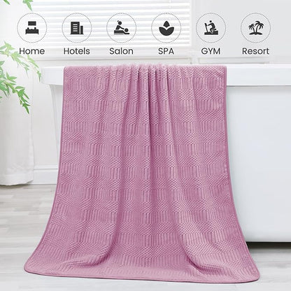 JML Microfiber Bath Towels, Large Bathroom Towel 2 Pack (30" x 60"), Oversized, Soft, Super Absorbent and Fast Drying, Multipurpose Use for Sport, Fitness, Yoga, Diamond Cross Grid Purple