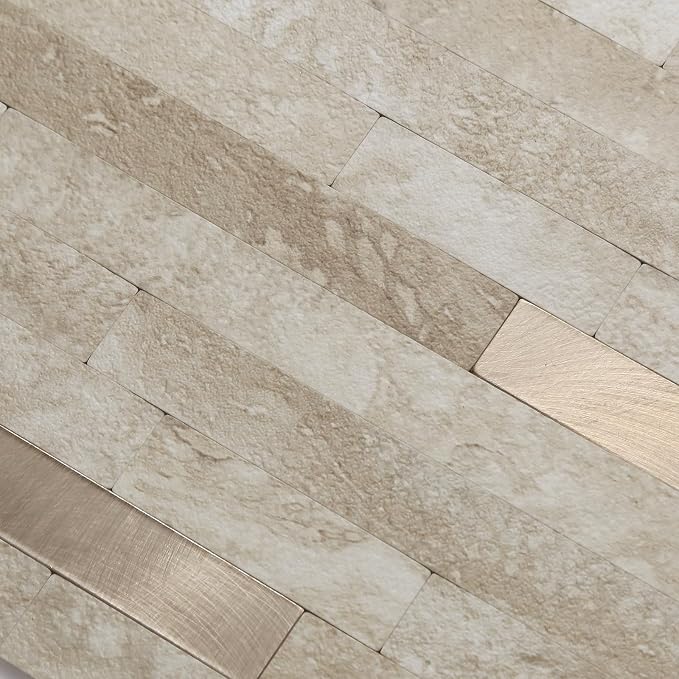 Yipscazo 2 Sheets PVC Wall Tiles Stick on Tiles for Backsplash Kitchen, Bathroom, Laundry Room, Camper, Fireplace (6'' X 12'', Rock)