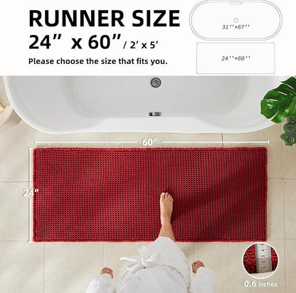TYUU Waffle Runner Rug Bathroom, Long Boho Bath Mat, 60x24 Burgundy | Super Absorbent Quick Dry Bath Rug, Non-Slip Backing, Soft Waffle Washable Farmhouse Bathroom Mats, Tub, Shower & Home Decor