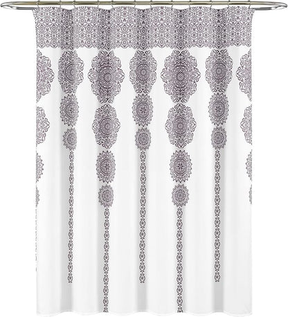 Lush Decor Stripe Medallion Shower Curtain-Fabric Mandala Bohemian Damask Print Design, 72" x 72", Purple