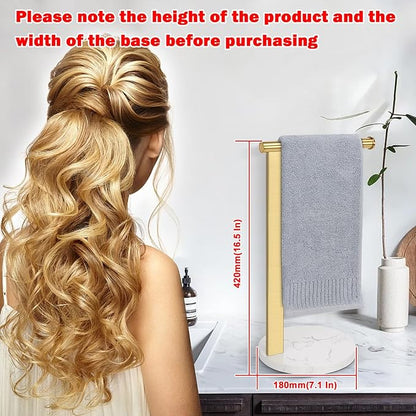 Hand Towel Holder Stand for Bathroom, L- Shaped Standing Hand Towel Rack, Towel Bar Kitchen Vanity Countertop Organizer, SUS304 Stainless Steel Material (Marble Base, Gold)