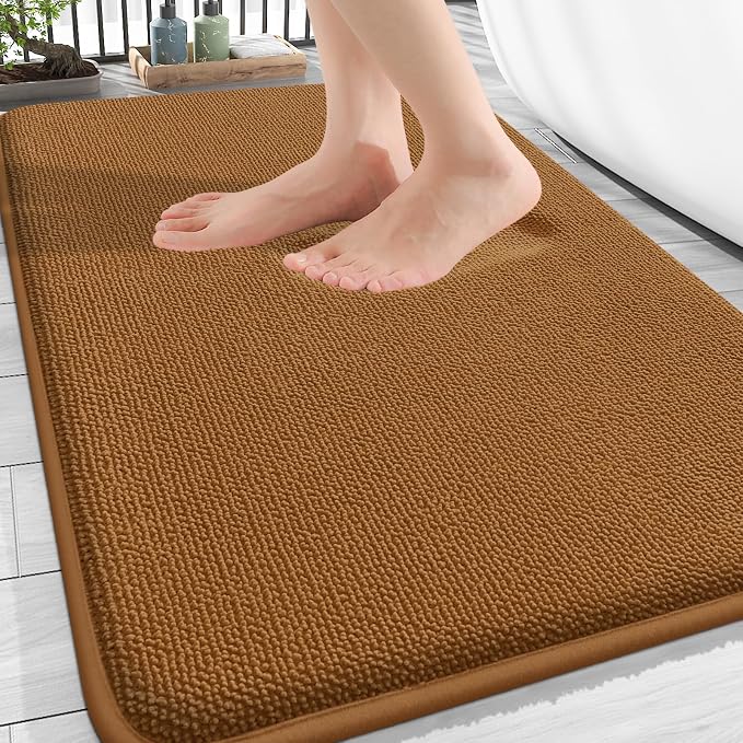 OLANLY Thick Memory Foam Bathroom Rugs 30x20, Absorbent Bath Mat, Ochre | Soft Quick Dry Bath Rugs, Non-Slip, Machine Washable Carpet for Bathroom Floor, Tub and Shower, Home Decor Accessories