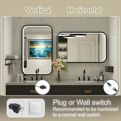 24x36 Inch LED Bathroom Mirror with Lights, 3 Color Temperatures | Stepless Dimmable, Anti-Fog, Memory, ETL Listed, Black Aluminum Frame, Wall Mounted, CRI 95+, for Bedroom/Dressing Room