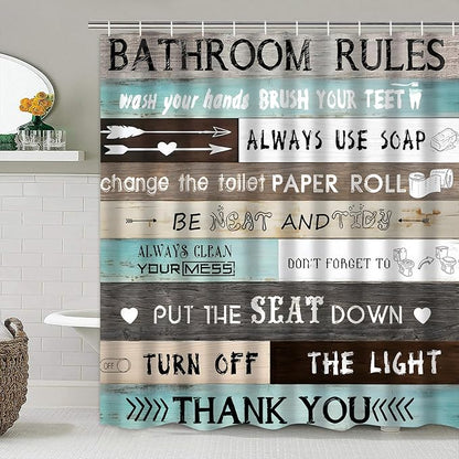 AZHM Inspirational Quotes Shower Curtain Set for Bathroom 4 Pcs Brown Teal Patchwork Design Bathroom Accessory Decor Sets with Shower Curtain and Rugs