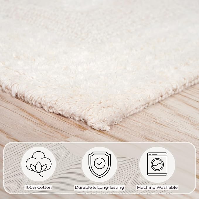 Bedford Home Bathroom Rugs Set (67A-01677) - 2-Piece Cotton Bathroom Mat Set, Machine Washable Standard & Large Bath Mats for Washroom, Kitchen, or Laundry Room (Ivory)