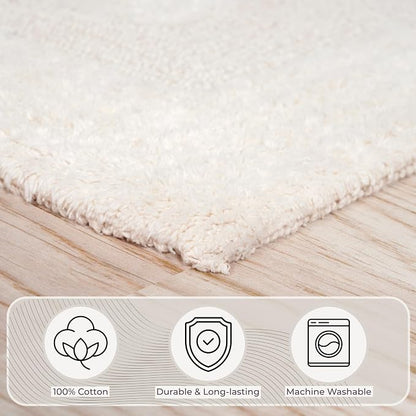 Bedford Home Bathroom Rugs Set (67A-01677) - 2-Piece Cotton Bathroom Mat Set, Machine Washable Standard & Large Bath Mats for Washroom, Kitchen, or Laundry Room (Ivory)