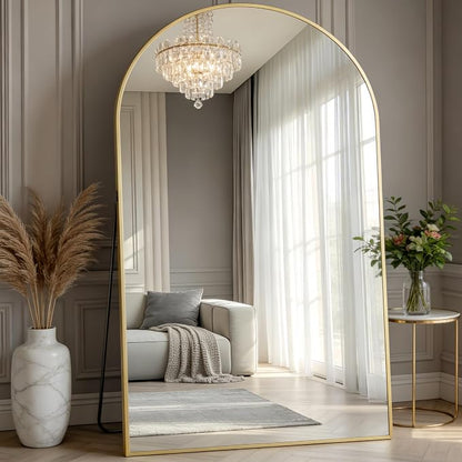 Dewfig Arched Full Length Mirror, 86"x46" Large Floor Mirror, Gold | Aluminum Alloy Frame Oversized Full Body Mirror, HD Shatterproof Tempered Glass, Lean/Stand/Wall for Living Room,Bedroom