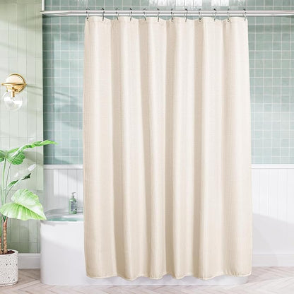 AmazerBath Cream Shower Curtain Waffle Textured, Beige Shower Curtain Fabric Thick Heavy Duty 240GSM Hotel Quality Bathroom Shower Curtains, 72 x 78 Inches