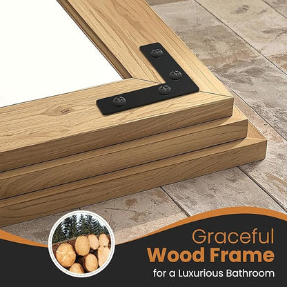 Full Length Mirror with Wooden Frame, 65"X24" Solid Wood Standing Floor Mirror for Farmhouse, Bathroom, Bedroom, Hanging or Leaning Wall-Mounted(Natural)