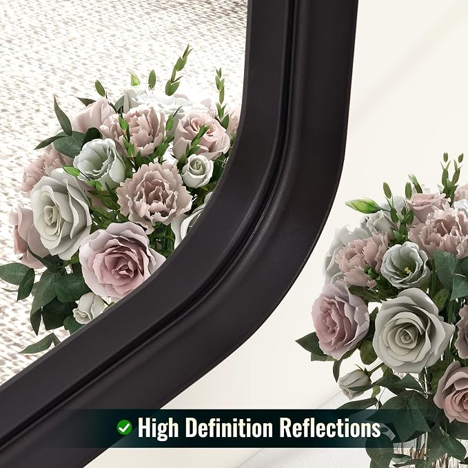 Easly 30"x40" Black Bathroom Mirror - Modern Mirror for Wall with Rounded Corners. Bathroom Mirrors for Vanity, Aluminum Alloy Framed Mirror Portrait or Landscape Hang, Rectangle Mirrors