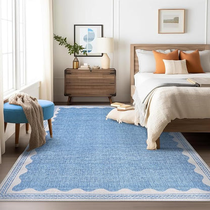 Garvee Entryway Rug 3x5 Washable Bordered Modern Rug Foldable Low Pile Blue | Stain-Resistant Carpet Ultra Soft Non Slip Lightweight Rugs Indoor Non-Shedding Mat for Kitchen Bedroom Nursery Entrance