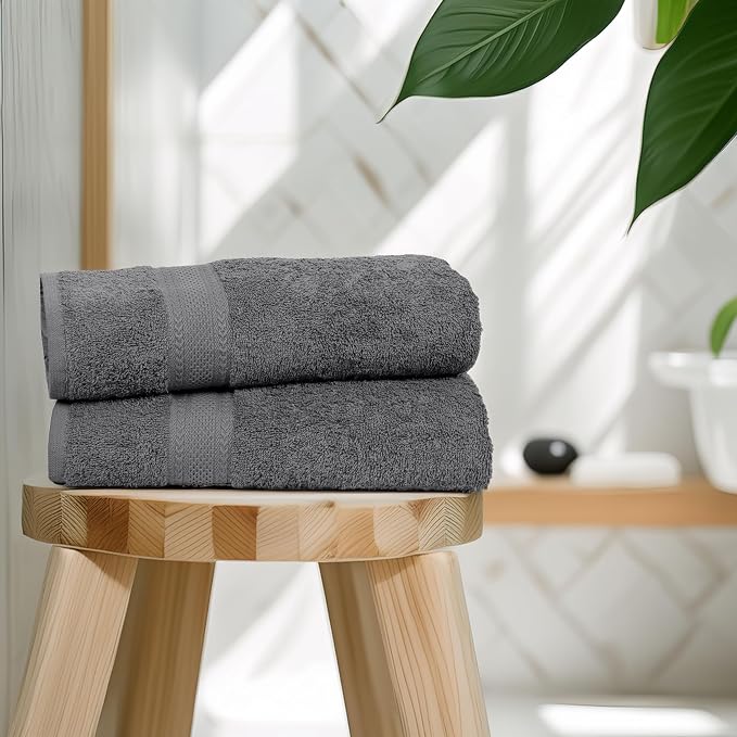 Commercial Bulk Pack of 12 Large Bath Towels – 100% Cotton Terry 24" x 50" – Ideal for Hotels, Salons, Gyms, Spas & Institutional Use – Charcoal Grey