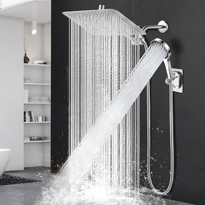 Shower Head,12”Rain Shower Head with Handheld Spray Combo and Adjustable Extension Arm/Shower System,High Pressure Rain Fall Hose,Chrome