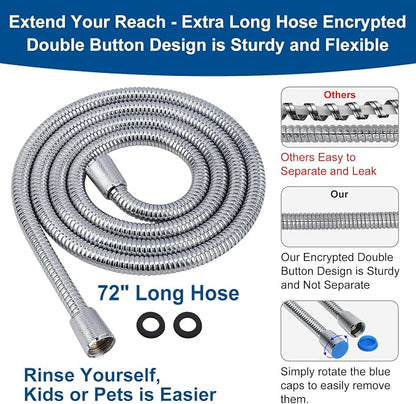 Shower Head with Handheld: Long Hose and Metal Holder, Water Saver Low Flow | All Metal Holder and Long Hose, Multi Mode Adjustment High Pressure Showerhead Sprayer
