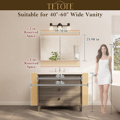 TETOTE 40 x 26 Medicine Cabinet with Mirror with Tempered Beveled MirrorWhiteMedicine Cabinet Aluminum Cabinet DTC Hinges, Stepless Adjustable Shelves, Recessed/Surface-Mounted