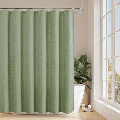 256GSM Cotton-Like Waffle Shower Curtain, Cream 72"x78" | with Weighted Hem & Rustproof Grommets - Soft, Quick-Dry & Water-Repellent, Perfect for Extra-Long Tubs, RVs, Apartments