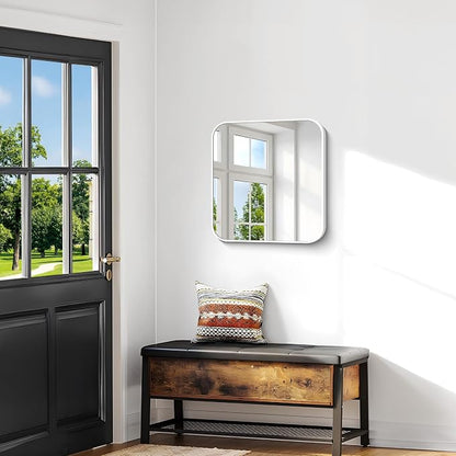 BONEWEI White Bathroom Mirror,24x24 inch Wall Mirror for Bathroom Wall Mounted,Rectangle Mirror for Bathroom Over Sink,Modern Frame Round Corner for Living Room,Bedroom Entryway,Horizontal/Vertical