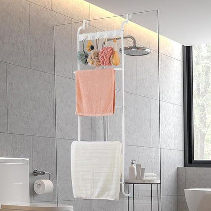 Over The Door Towel Rack 5 Tier Over The Door Towel Bar for Bathroom Towel Holder Over Door Hanger with Hooks Large Metal Towel Blanket for Bedroom Dorm Door (White)