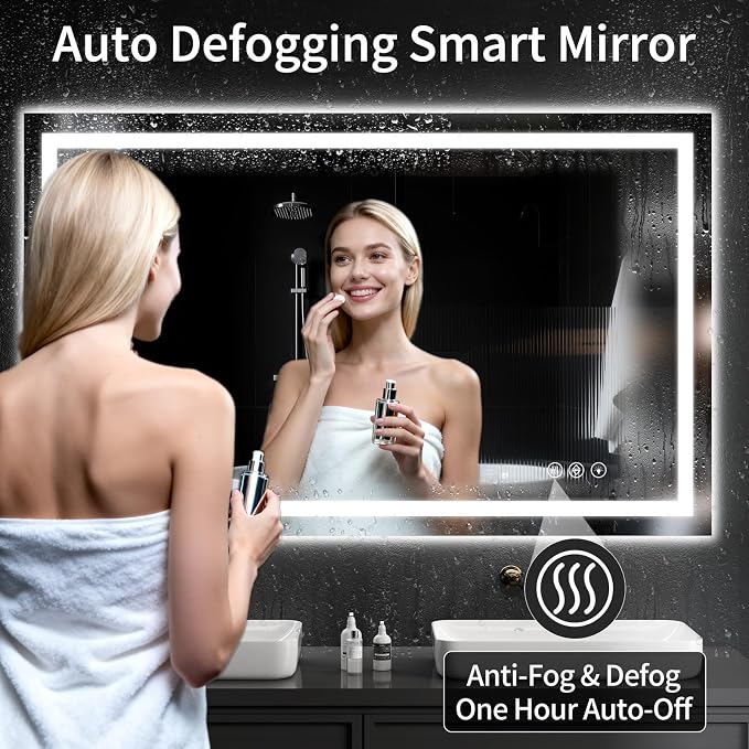 LED Bathroom Mirrors 36"x50" Bathroom Mirror with Lights for Wall, Backlit + Front Lit, 3 Colors, Anti-Fog, Dimmable Brightness for Vanity,Bathroom, Entryway, Living Room