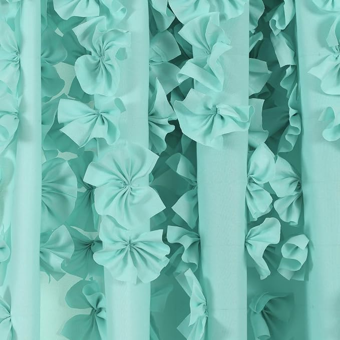 Lush Decor Riley Light Filtering Window Curtain Panel, Single 54" W x 63" L, Aqua - Cute Blue Curtains for Bedroom - Bow Decor - Coquette Curtains for Windows