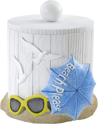Avanti Linens - Covered Jar, Multipurpose Countertop Organizer, Beach Inspired Bathroom Decor (Beach Mode Collection)