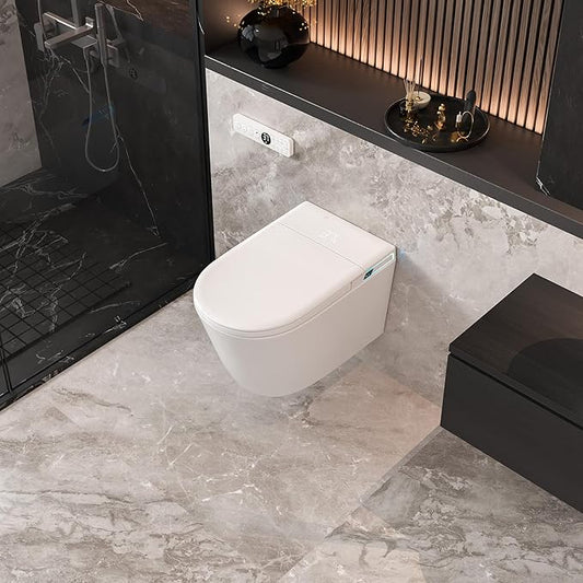 Smart Wall Hung Toilet Combo,Auto Flush, Auto Open/Close LId,Heated Seat,Warm Water/Dryer, Modern Elongated Bidet Toilet with In wall Carrier (No need to buy an additional Water Tank)