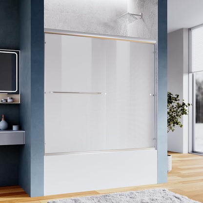 SUNNY SHOWER 60" W x 57.4" H Bathtub Shower Door 1/4" Frosted Glass Double Sliding Doors Tub Doors Chrome Finish