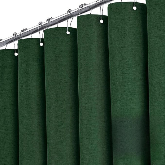 BTTN Extra Wide Shower Curtain - 108x72 Inch Linen Textured Waterproof Fabric Shower Curtain Set with 18 Plastic Hook, Large Modern Farmhouse Cloth Bathtub Shower Curtains for Bathroom - Emerald Green