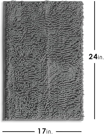 Hearth & Harbor Bathroom Rugs, Chenille Bath Mat - Machine Washable Bath Mats for Bathroom Non-Slip Backing Rubber, Quick Dry Bathroom Mat - Grey Bath Rug, 17x24