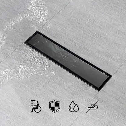 SaniteModar Linear Shower Drain 12 inch Matte Black with Tile Insert Panel | AISI 304 Stainless Steel Black Linear Dain Rectangle Shower Floor Drain with Hair Strainer and Leveling Feet