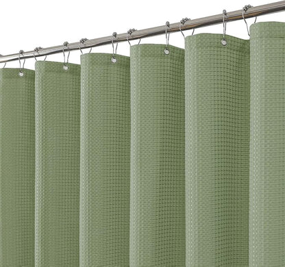 Sage Green 256GSM Waffle Weave Shower Curtain, 72"x84" | Extra Long with Weighted Hem & Rustproof Grommets-Water-Repellent Polyester, Hotel Spa Style for Bathroom,RV,Apartment