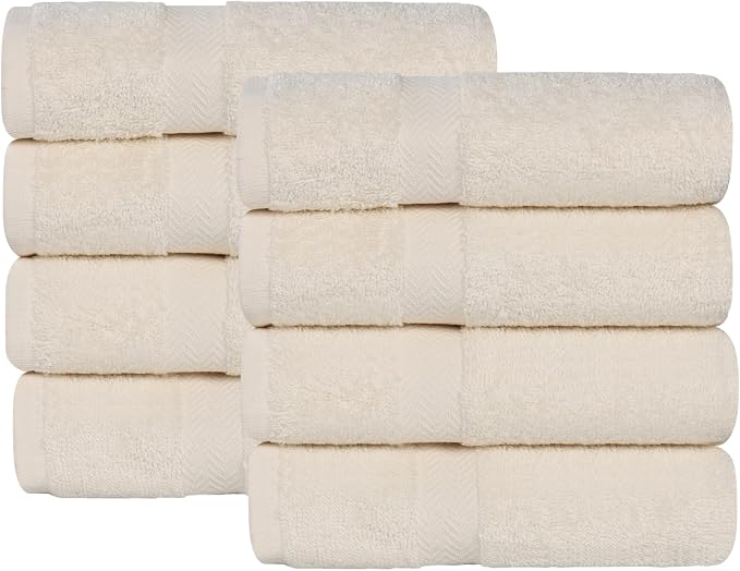 SUPERIOR 8-Piece Cotton Hand Towel Set, Small Towels for Fast Dry, Home Essentials, Bathroom Decor, Face, Body, Spa, Resort, Gym, Lightweight, Soft, House Accessories, Franklin Collection, Ivory