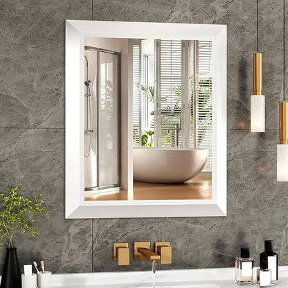 SMIROR 20x24 Matte White Bathroom Vanity Mirror for Over Sink | Metal Wide Frame, Rectangle, Right- Angle Corner, Anti-Rust, Horizontally or Vertically Wall- Mounted for Home Remodel