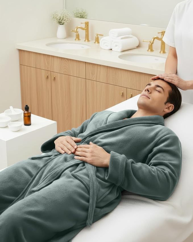 NY Threads Mens Robe, Luxury Plush Fleece Mens Bathrobe, Spa Bath Robe for Men