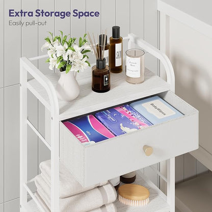 SWTYMIKI 14.57"x32.28" Bathroom Storage Cabinet – Freestanding Toilet Paper Storage with Doors & Drawer, Bathroom Organizers and Storage for Small Spaces, Laundry Room, Ideal for Towels, White