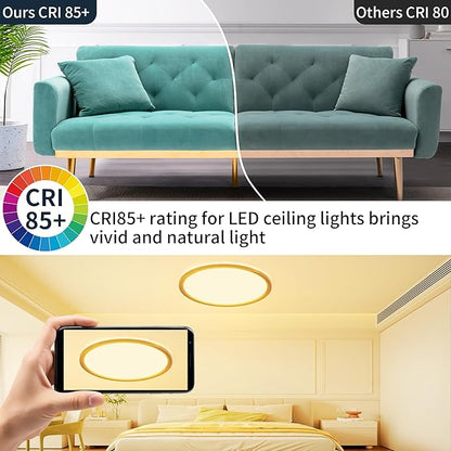 MOONSEA 16 Inch Flush Mount LED Ceiling Light Fixture 32W, 3200LM Dimmable 3000K/4000K/6500K 3 Color Selectable, Low Profile Ceiling Lamp for Kitchen Bedroom Hallway, Gold