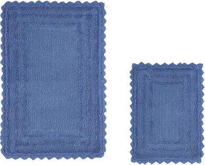 Better Trends Lilly Crochet Collection 100% Cotton 2 Piece Set (17" x 24" | 24" x 40") Bath Rug Set in Blue