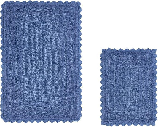 Better Trends Lilly Crochet Collection 100% Cotton 2 Piece Set (17" x 24" | 24" x 40") Bath Rug Set in Blue