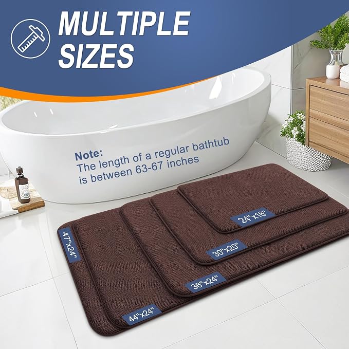 OLANLY Thick Memory Foam Bathroom Rugs 30x18, Absorbent Bath Mat, Brown | Soft Quick Dry Bath Rugs, Non-Slip, Machine Washable Carpet for Bathroom Floor, Tub and Shower, Home Decor Accessories