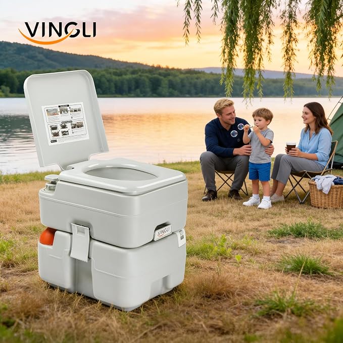VINGLI Portable Toilet for Camping, 5.3 Gallon Capacity with Carry Bag, Camping Toilet with Detachable Waste Tank for Adult, Heavy Duty HDPE Construction for Outdoor Travel (White, 5.8 Gal)