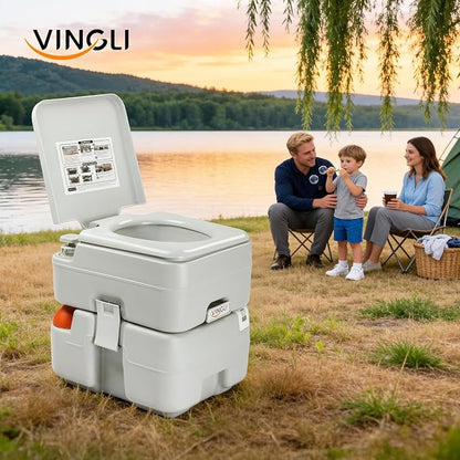 VINGLI Portable Toilet for Camping, 5.3 Gallon Capacity with Carry Bag, Camping Toilet with Detachable Waste Tank for Adult, Heavy Duty HDPE Construction for Outdoor Travel (White, 5.8 Gal)
