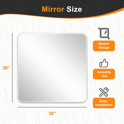 Bathroom Vanity Mirror, Silver Framed Mirror for Over Sink, 30x30 | HD glass, distortion-free for makeup and grooming, Sturdy frame, all mounting hardware, hangs horizontal or vertical